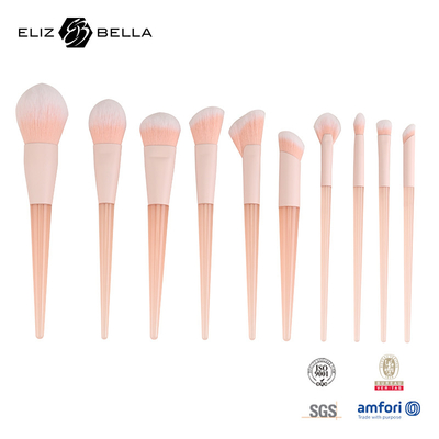 10pcs 분홍색 플라스틱 손잡이 여행 메이크업 브러쉬 세트 합성 머리카락, 뷰티 필요 메이크업 도구 파우더,블러시,눈그림