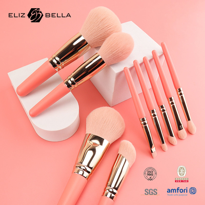 9PCS 귀여운 메이크업 브러쉬 세트 커스터마이징 짧은 목재 손잡이 100% 합성 머리카락 개인 레이블 OEM