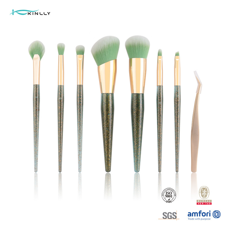 미 족집게와 개인 라벨 7 PC 화장 솔 세트 청색 소성 손잡이